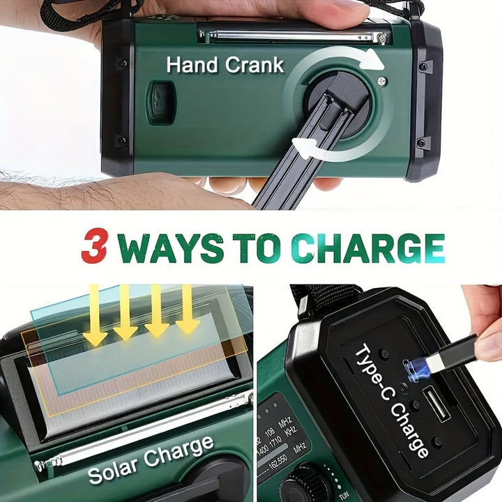 Karnz | StormMate X10 Radio awaryjne z powerbankiem 10.000 mAh | Solarne, korbowe i USB-C | LED, alarm SOS i kompas | AM/FM/NOAA