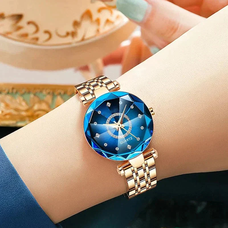 Wodoszczelny zegarek damski – Elegancja z diamentową tarczą w gwiaździstym stylu