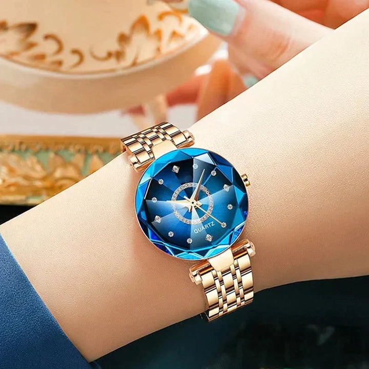 Wodoszczelny zegarek damski – Elegancja z diamentową tarczą w gwiaździstym stylu