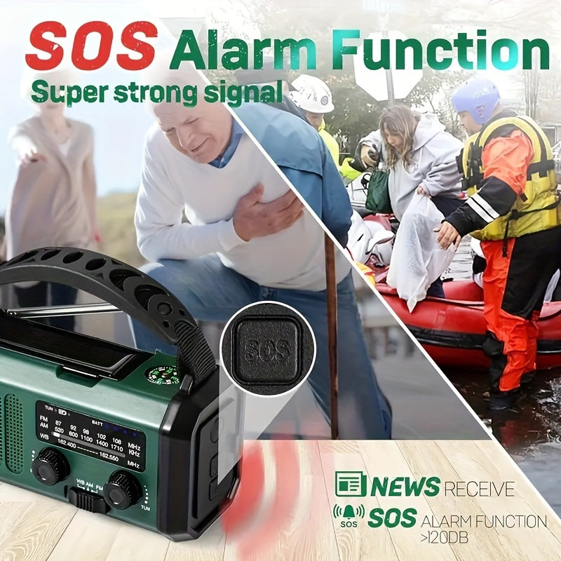 Karnz | StormMate X10 Radio awaryjne z powerbankiem 10.000 mAh | Solarne, korbowe i USB-C | LED, alarm SOS i kompas | AM/FM/NOAA