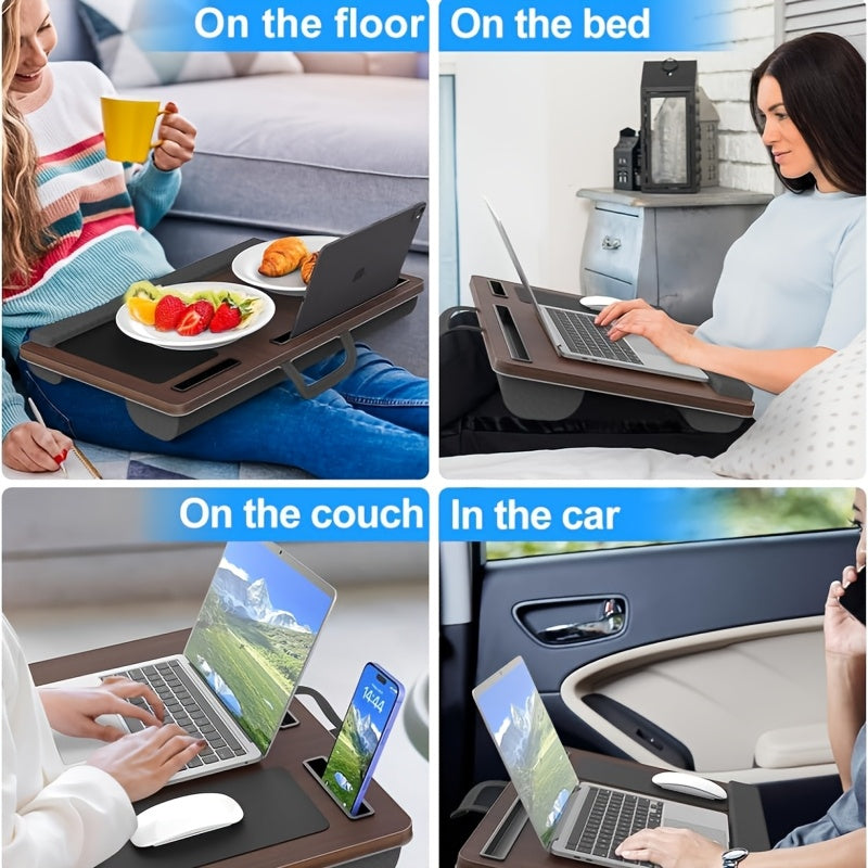 Ergonomiczny stojak na laptopa z podparciem na nadgarstek i miejscami na urządzenia | Karnz