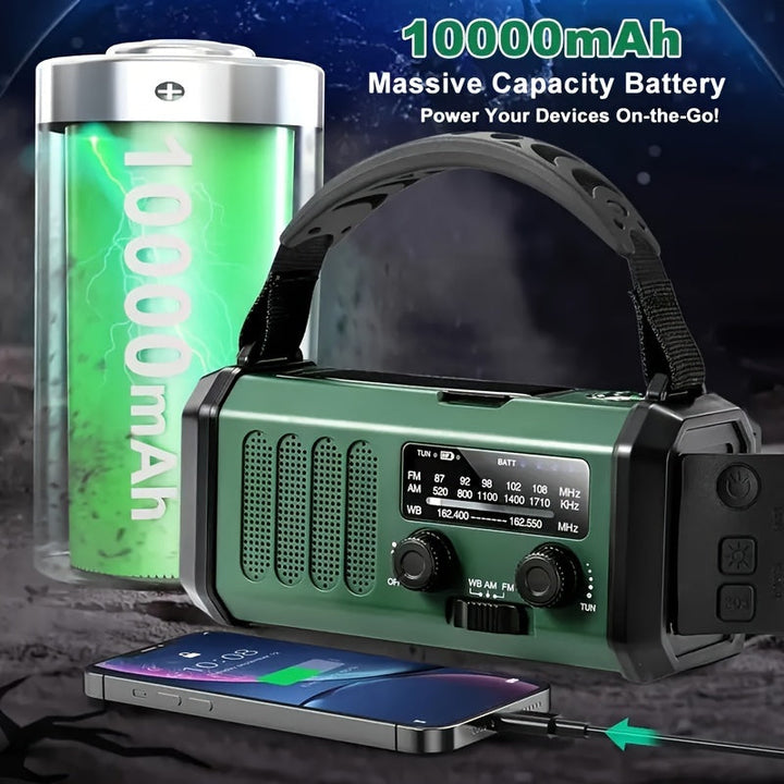 Karnz | StormMate X10 Radio ratunkowe z powerbankiem 10.000 mAh | Solarne, korbowe i USB-C | Światło LED, alarm SOS i kompas | AM/FM/NOAA