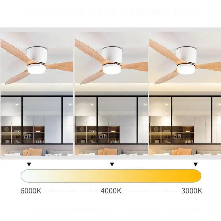 Wentylatory sufitowe 42/52 cale z lampami LED - 3 kolory, 6 prędkości silnika DC, pilot zdalnego sterowania, niskie dekoracyjne wentylatory z oświetleniem | Karnz