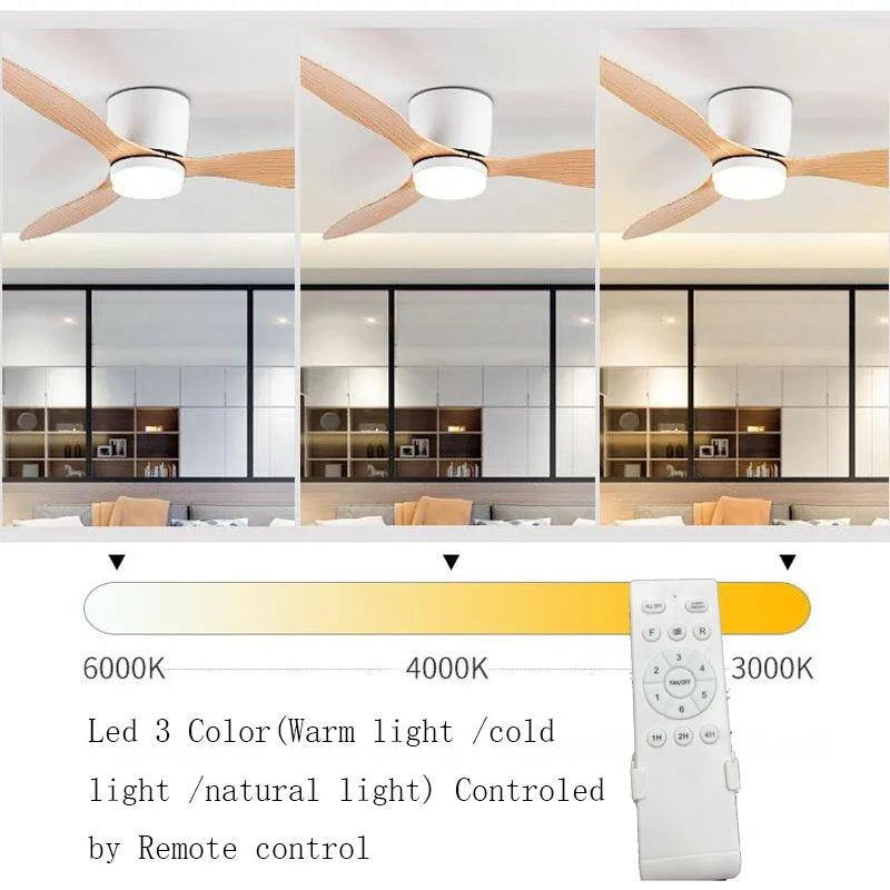 Wentylatory sufitowe 42/52 cale z lampami LED - 3 kolory, 6 prędkości silnika DC, pilot zdalnego sterowania, niskie dekoracyjne wentylatory z oświetleniem | Karnz