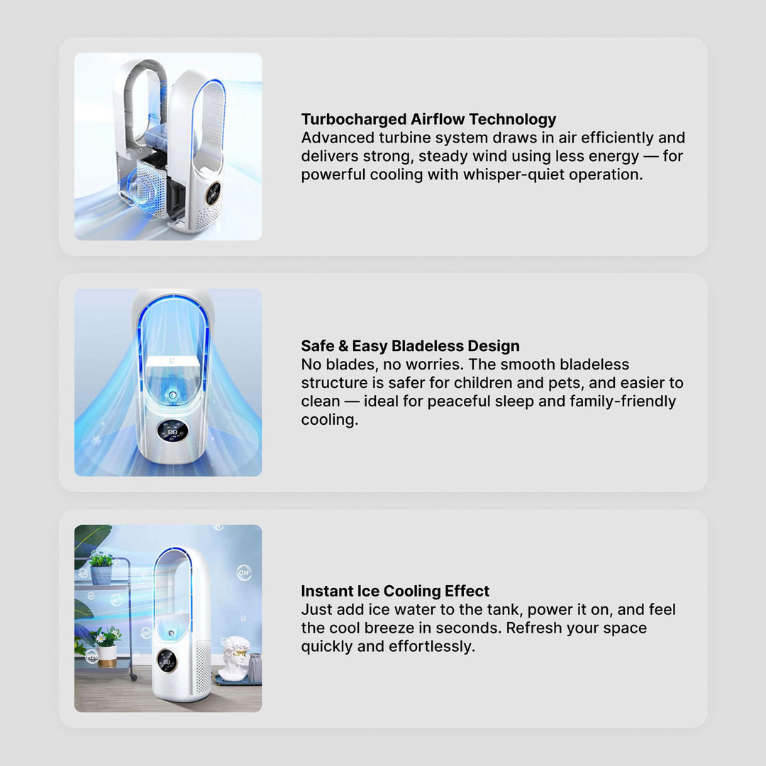 Bezłopatkowy przenośny chłodnica powietrza | Ultra-cichy, ergonomiczny design &amp; idealny do użytku w domu i biurze | Karnz
