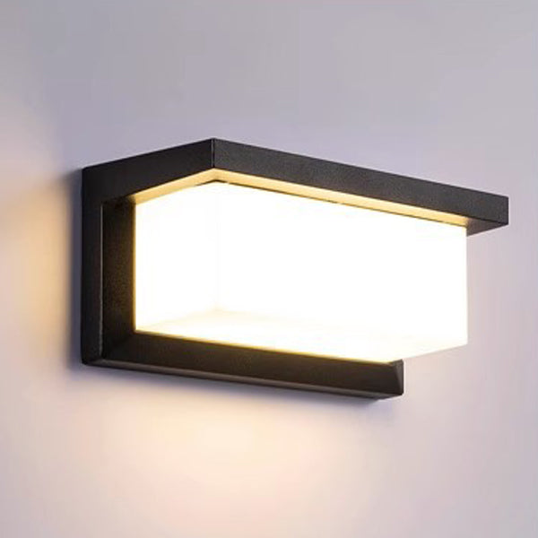 Prostokątna, wodoodporna lampa LED na ścianę z aluminium do tarasu