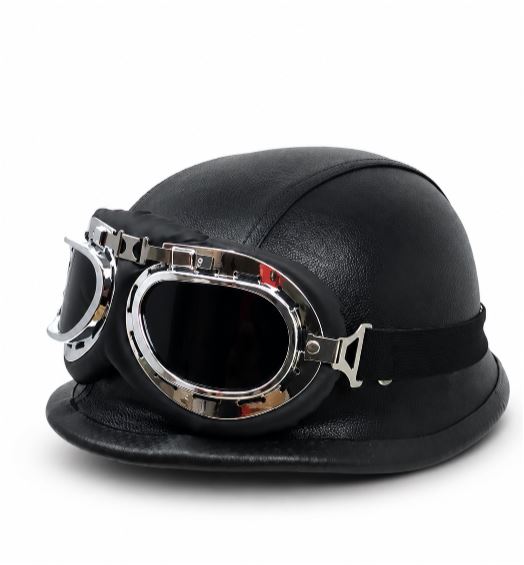Vintage kask motocyklowy z ochronnymi goglami Karnz