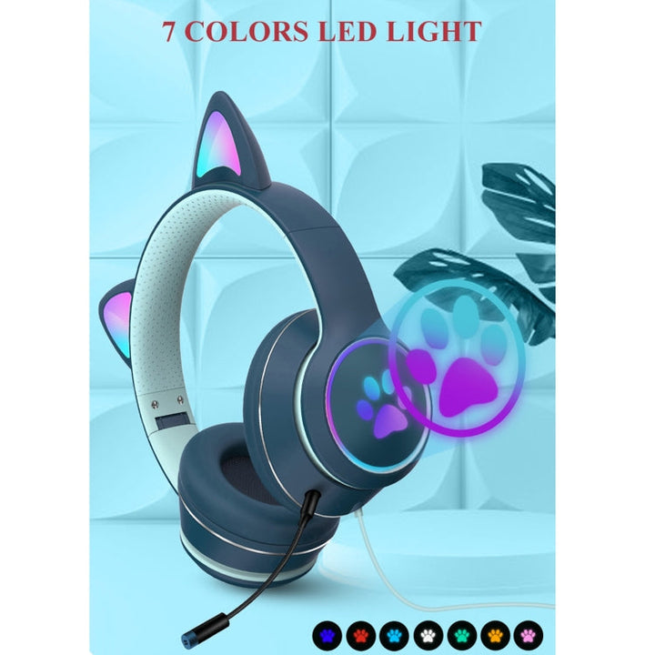 Słuchawki gamingowe z kocimi uszami, podświetlenie LED, USB 3,5mm | Karnz