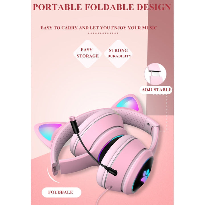 Słuchawki gamingowe z kocimi uszami, podświetlenie LED, USB 3,5mm | Karnz