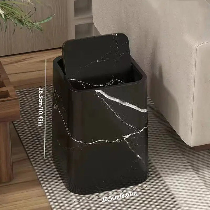 Elegancki kosz na śmieci w marmurowym designie z pokrywą na zawiasach