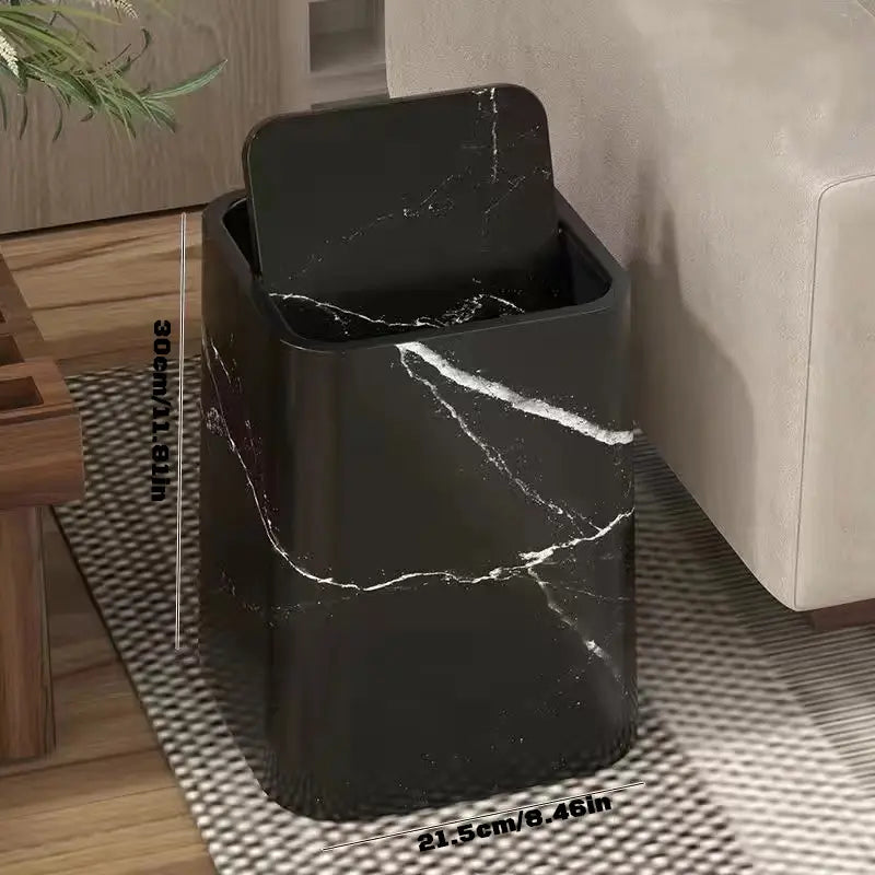 Elegancki kosz na śmieci w marmurowym designie z pokrywą na zawiasach