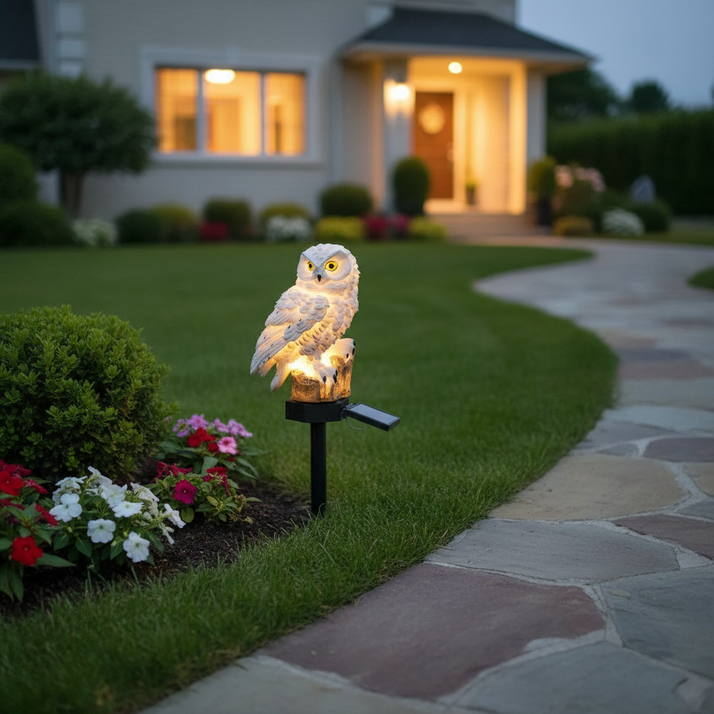 Karnz | Lampa ogrodowa OwlGlow Solar | Autonomiczne oświetlenie LED na zewnątrz | Wbudowany czujnik zmierzchu | Wodoodporność IP65 | 45 cm szpikulec ziemny | Dekoracyjny design sowy