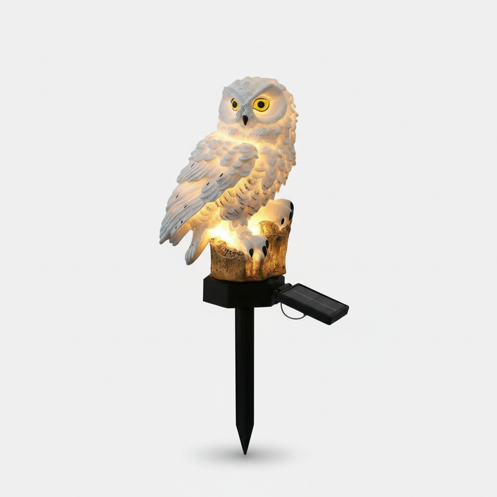 Karnz | Lampa ogrodowa OwlGlow Solar | Autonomiczne oświetlenie LED na zewnątrz | Wbudowany czujnik zmierzchu | Wodoodporność IP65 | 45 cm szpikulec ziemny | Dekoracyjny design sowy