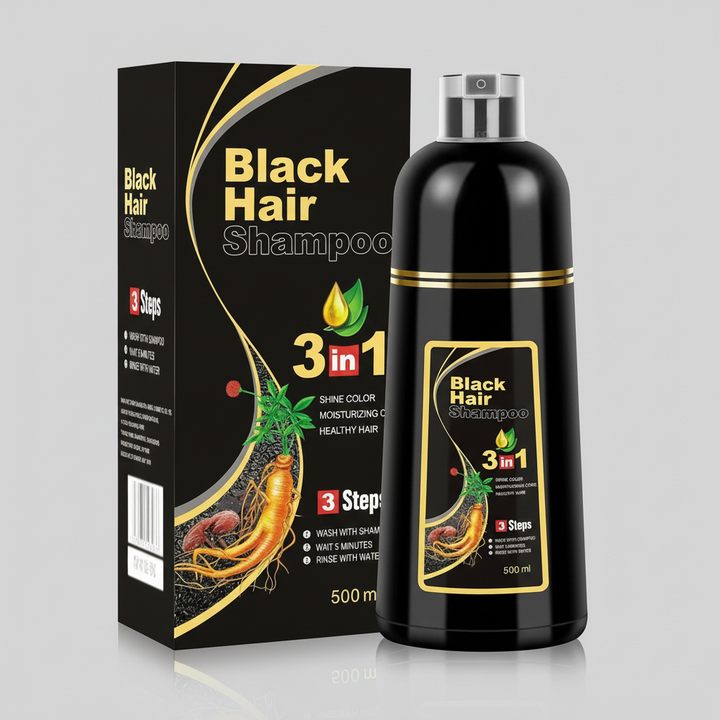 Karnz | Szampon do farbowania włosów czarnych | Formuła 3-w-1 Ayurveda: Farbowanie, Pielęgnacja i Czyszczenie | Naturalne pokrycie siwych włosów w 5 minut | Bez amoniaku i delikatny