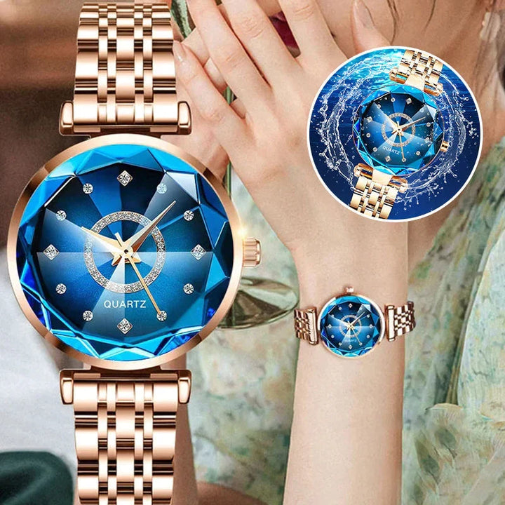 Wodoszczelny zegarek damski – Elegancja z diamentową tarczą w gwiaździstym stylu