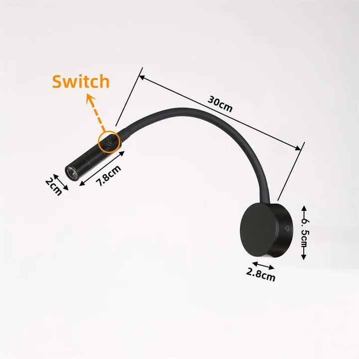 Karnz | Nowoczesna elastyczna lampa LED do czytania na ścianę z włącznikiem do sypialni i biura - 1W/3W
