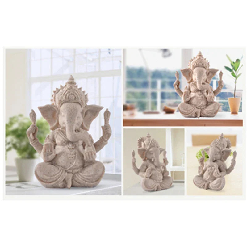 Heimdekoration Natur Sandstein Indische Ganesha Figur Religiöse Hindu Elefantengott Statuen Fengshui Elefantenkopf Buddha