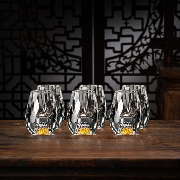 Luksusowe kieliszki kryształowe z płatkami złota – Ręcznie robione – Zestaw 2 – Do whisky i napojów premium | Karnz