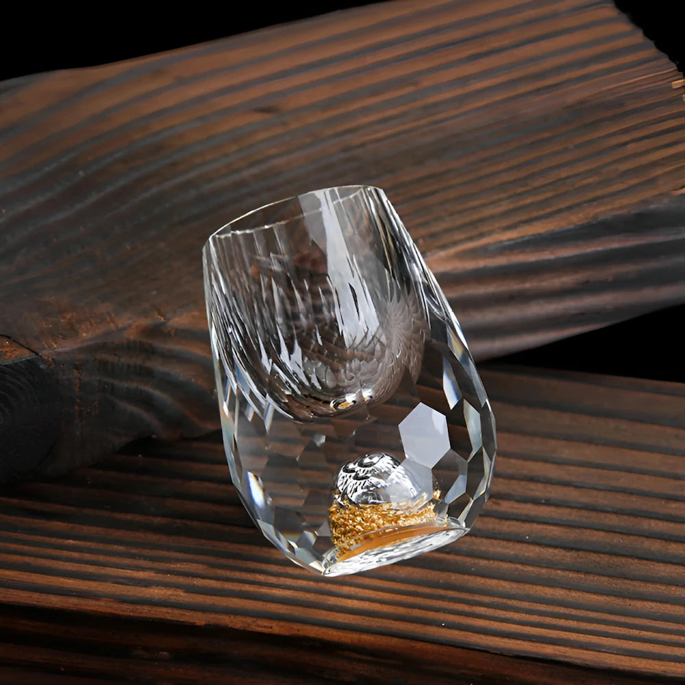 Luksusowe kieliszki kryształowe z płatkami złota – Ręcznie robione – Zestaw 2 – Do whisky i napojów premium | Karnz
