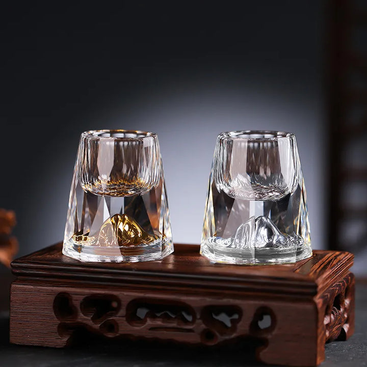 Luksusowe kryształowe kieliszki z płatkami złota – Ręcznie robione – Zestaw 2 sztuk – Do whisky i napojów premium
