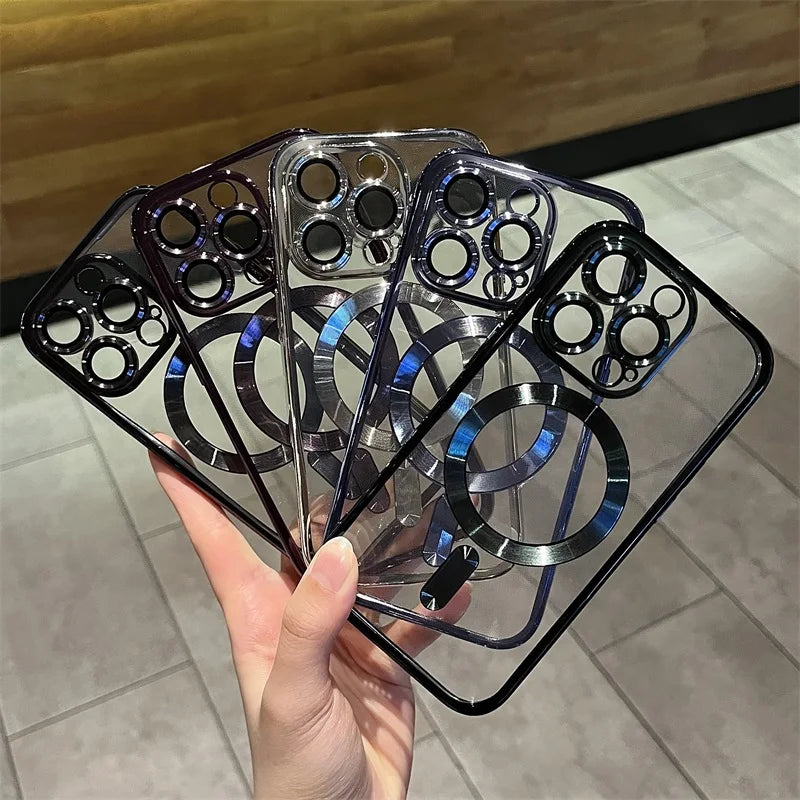 Platerowane przezroczyste miękkie magnetyczne etui na iPhone&