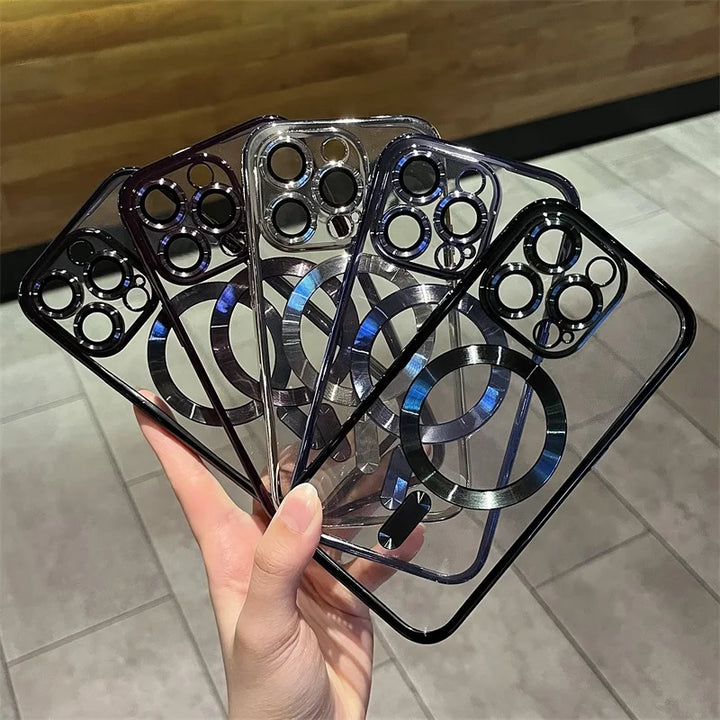 Platerowane przezroczyste miękkie magnetyczne etui na iPhone&