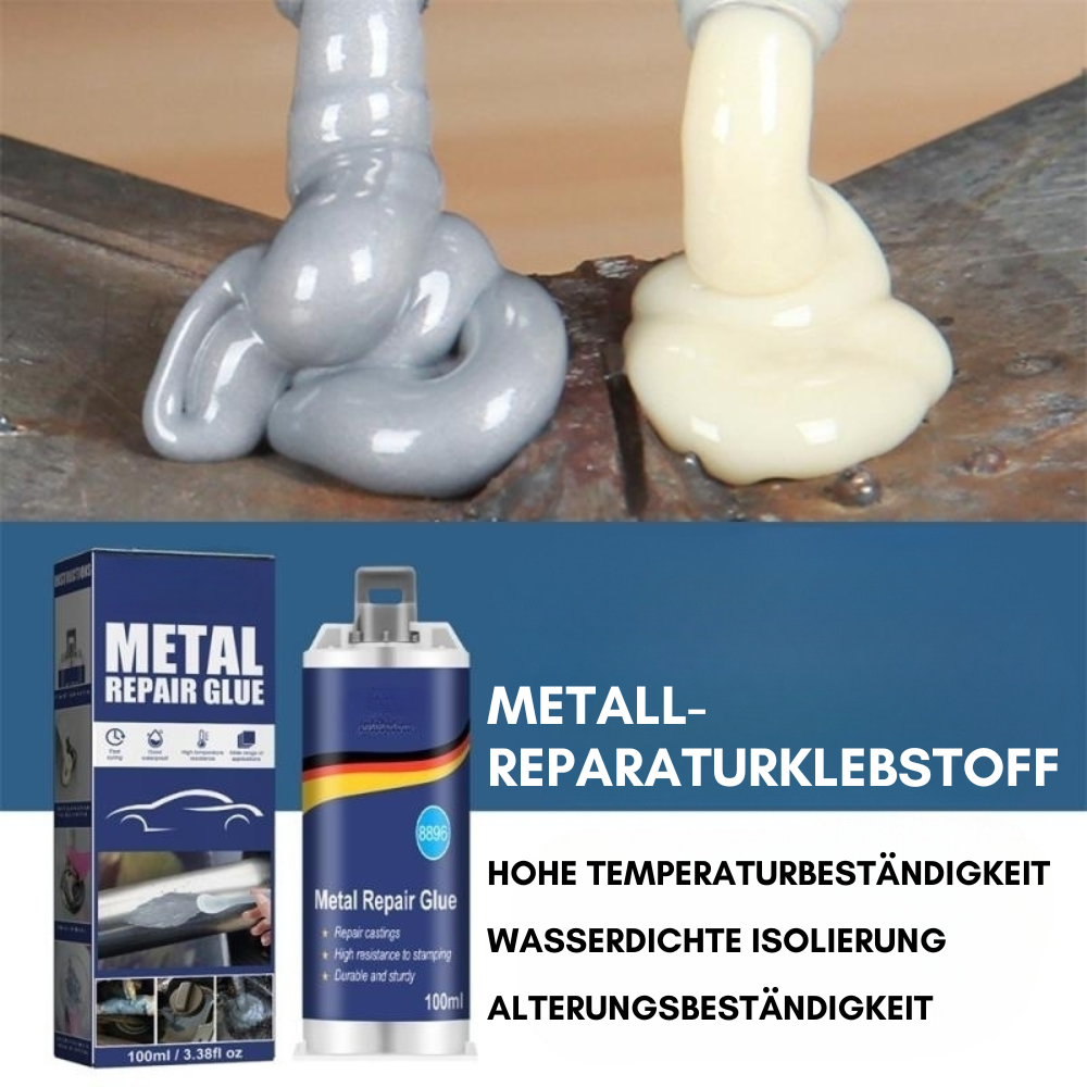 Karnz | Wysokowydajny klej do naprawy metalu | Klej przemysłowy do żeliwa, stali i aluminium | Odporny na wysoką temperaturę i wodoodporny | 100ml zestaw do naprawy płynnego metalu | Srebrny