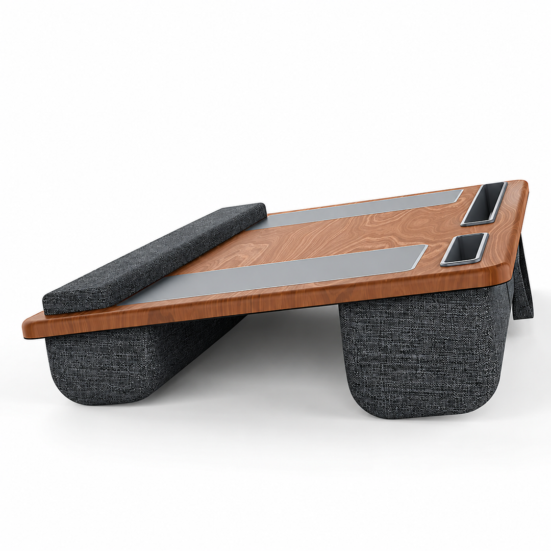 Ergonomiczny stojak na laptopa z podparciem na nadgarstek i schowkami na urządzenia | Karnz