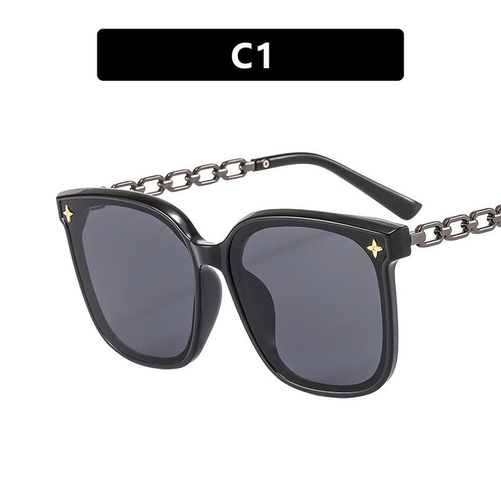 Damskie oversize okulary przeciwsłoneczne z modnym detalem łańcucha Karnz