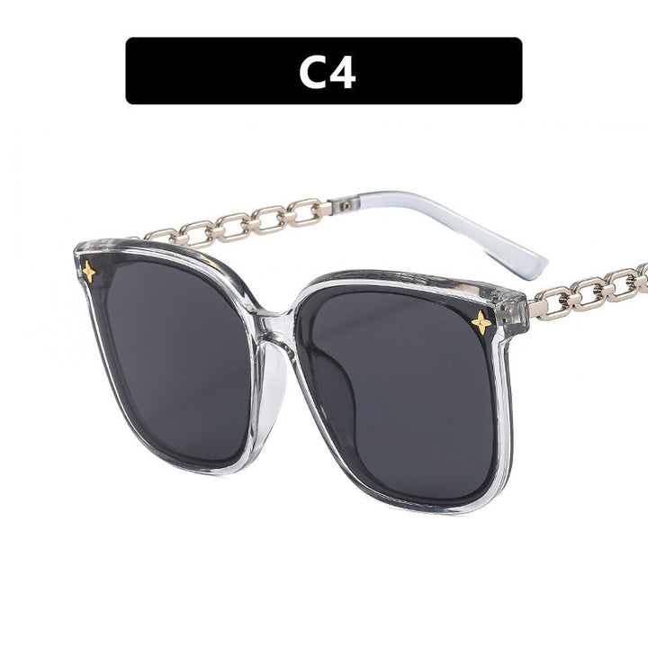 Damskie oversize okulary przeciwsłoneczne z modnym detalem łańcucha Karnz