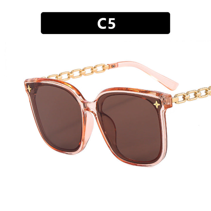 Damskie oversize okulary przeciwsłoneczne z modnym detalem łańcucha Karnz