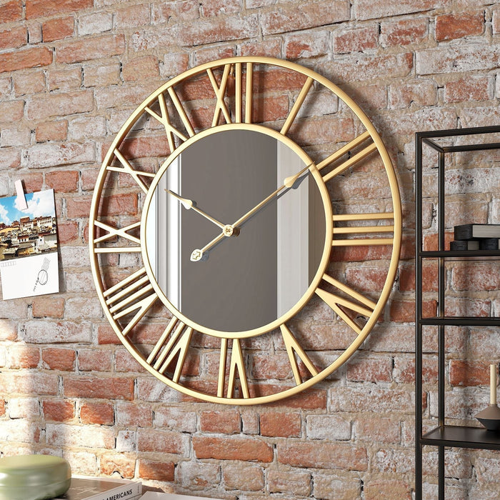 Metalowa Vintage Duża Zegar Ścienny z Lustrem 39cm