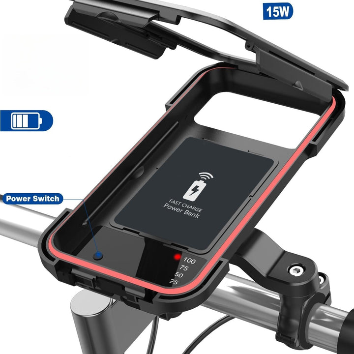 RideCharge Pro – Wodoodporny uchwyt na telefon z USB i 15W bezprzewodowym ładowaniem do roweru i e-roweru | Karnz