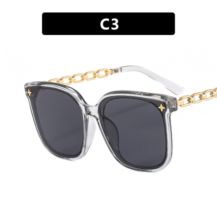Damskie oversize okulary przeciwsłoneczne z modnym detalem łańcucha Karnz