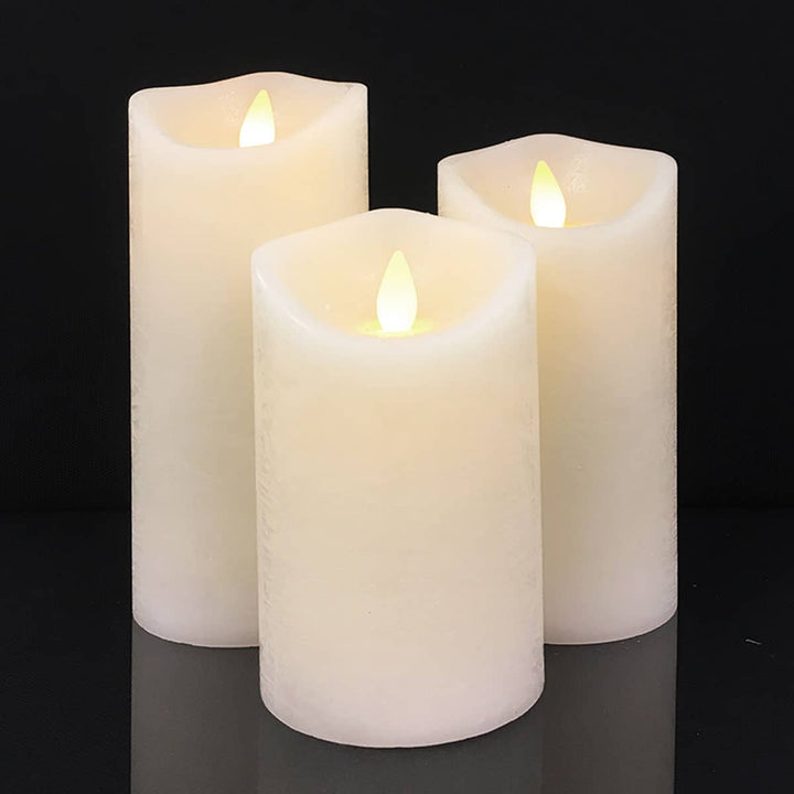 Świeca LED - rustykalna - 3 sztuki - 10/12,5/15 cm - z płomieniem 3D - (różne kolory) | Karnz