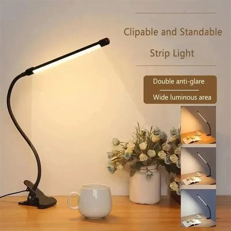 Karnz | LED-Lampa zaciskowa LumaFlex | 3 kolory światła i 10 poziomów jasności | Zasilanie USB | Elastyczna szyja | Przyjazna dla oczu i ściemniana