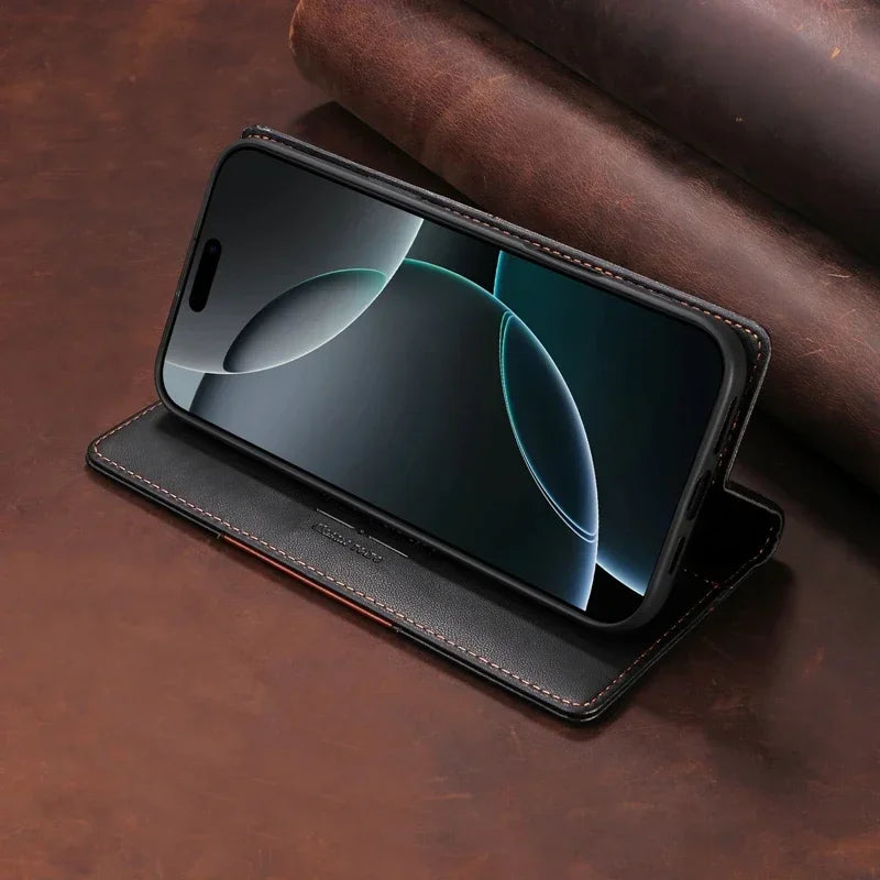 Sandsberg | RFID Skórzana Etui na iPhone 16/15 Z Magnesem i Portfelem