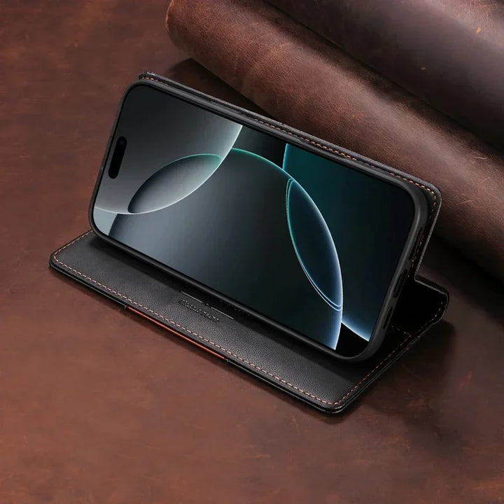 Sandsberg | RFID Skórzana Etui na iPhone 16/15 Z Magnesem i Portfelem