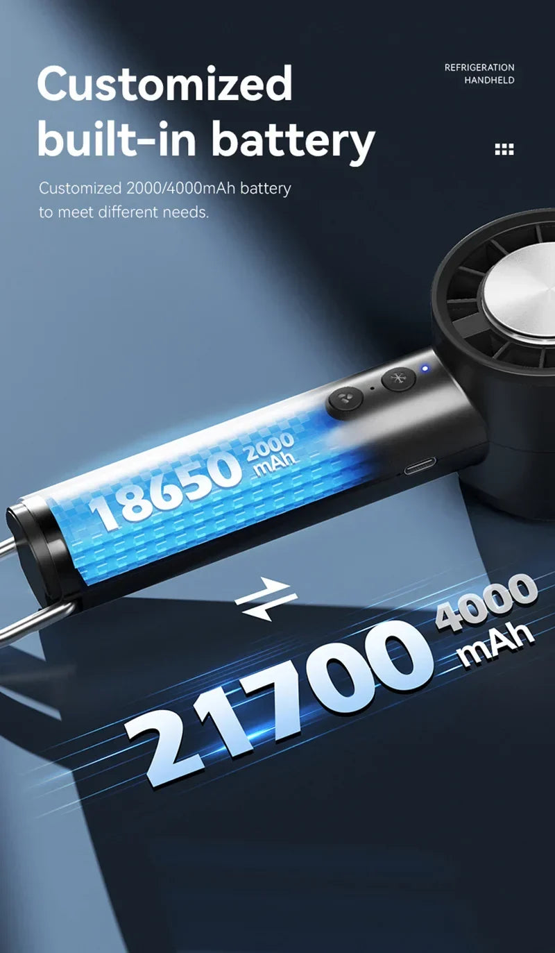 Cichy, wysokowydajny wentylator ręczny USB – Przenośny mały wentylator z wyświetlaczem LED, dużą mocą wiatru i funkcją chłodzenia | Karnz