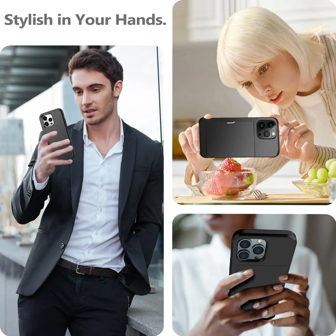 Karnz | LuxShield etui na iPhone z miejscem na karty | Smukły design | Przechowywanie kart | Ochrona i styl