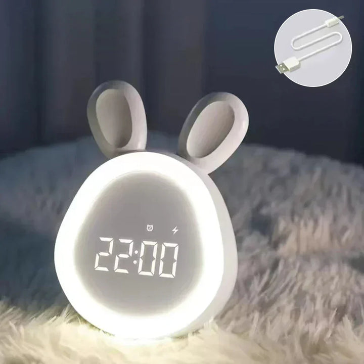 Uroczy budzik dla dzieci z wyświetlaczem LED, nocnym światłem i alarmem – w kształcie królika, idealny dla chłopców i dziewczynek, doskonały do pokoju dziecięcego i łagodnego budzenia