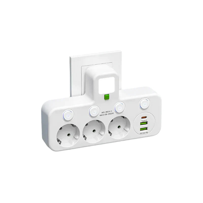 Karnz | Listwa zasilająca VOLTRIQ ProLine | 3–4 gniazda + 2× USB &amp; 1× Typ-C | 2500 W | Ochrona przed przepięciami &amp; Przełącznik kontrolny