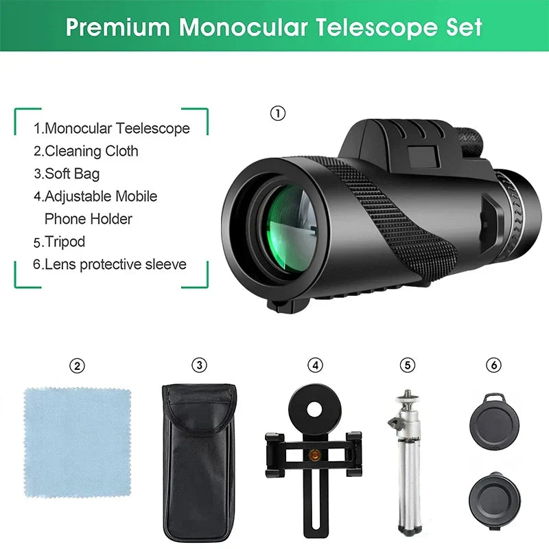 80x100 HD Zoom Monokular Teleskop: Wydajne przenośne lornetki do polowania, kempingu i odkrywania przyrody
