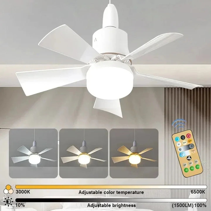 Wentylator sufitowy LED z pilotem – ściemnialny 30W, podstawa E27, nowoczesne inteligentne bezprzewodowe oświetlenie wentylatora do sypialni i salonu | Karnz