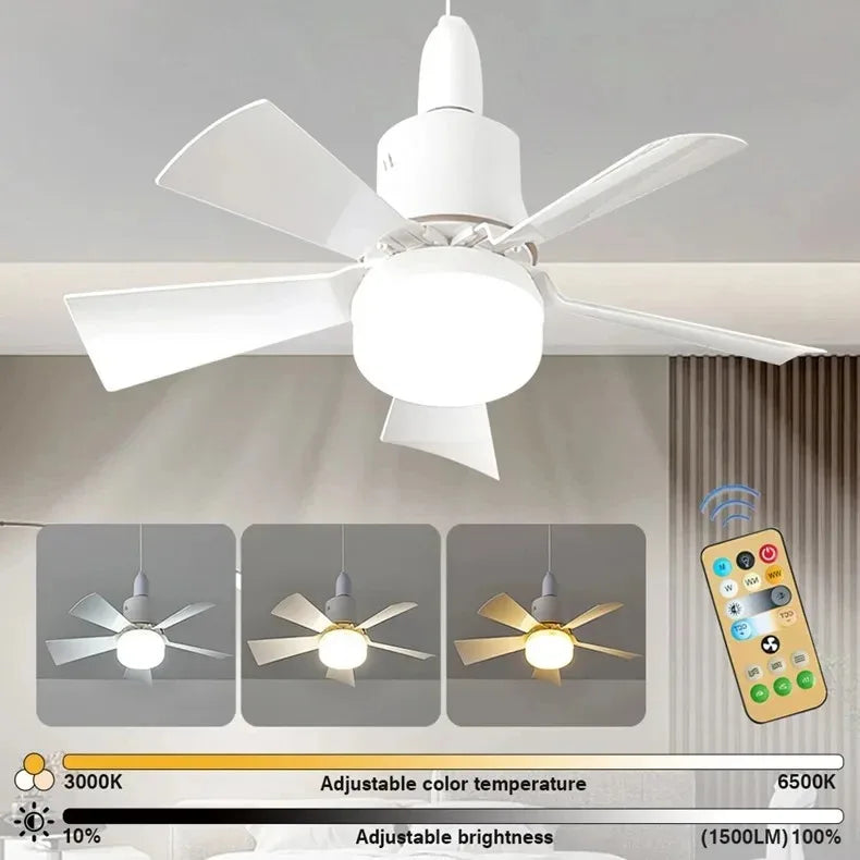 30W E27 Wentylator sufitowy z oświetleniem i pilotem - funkcja ściemniania LED, inteligentny cichy wentylator do sypialni i salonu | Karnz