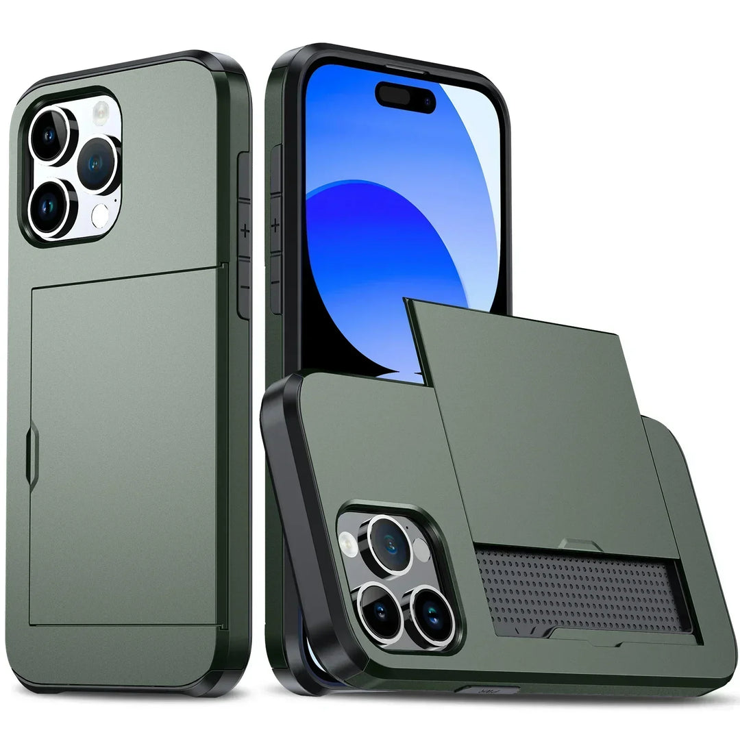 Karnz | LuxShield etui na iPhone z miejscem na karty | Smukły design | Przechowywanie kart | Ochrona i styl