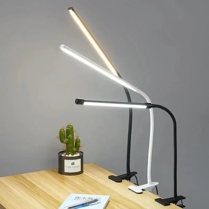 Karnz | LED-Lampa zaciskowa LumaFlex | 3 kolory światła i 10 poziomów jasności | Zasilanie USB | Elastyczna szyja | Przyjazna dla oczu i ściemniana