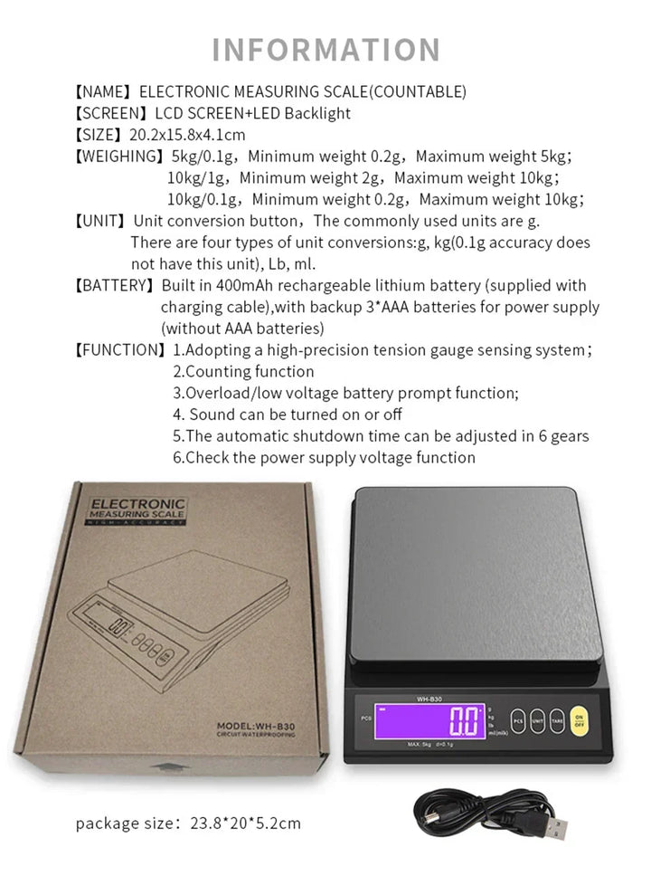 Karnz | 5 kg/0,1 g oraz 10 kg/1 g cyfrowa elektroniczna waga kuchenna, wyświetlacz LCD, w pełni wodoodporne narzędzie ze stali nierdzewnej do pieczenia