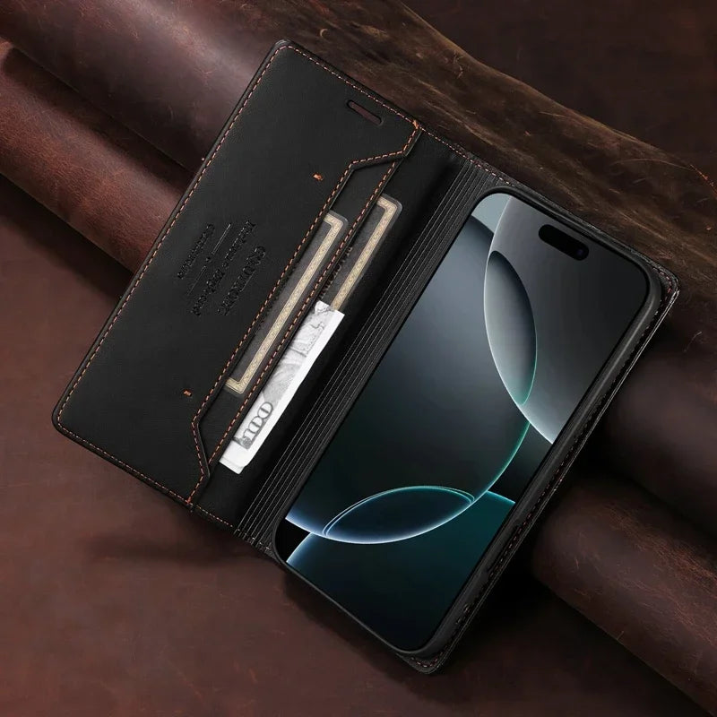 Sandsberg | RFID Skórzana Etui na iPhone 16/15 Z Magnesem i Portfelem