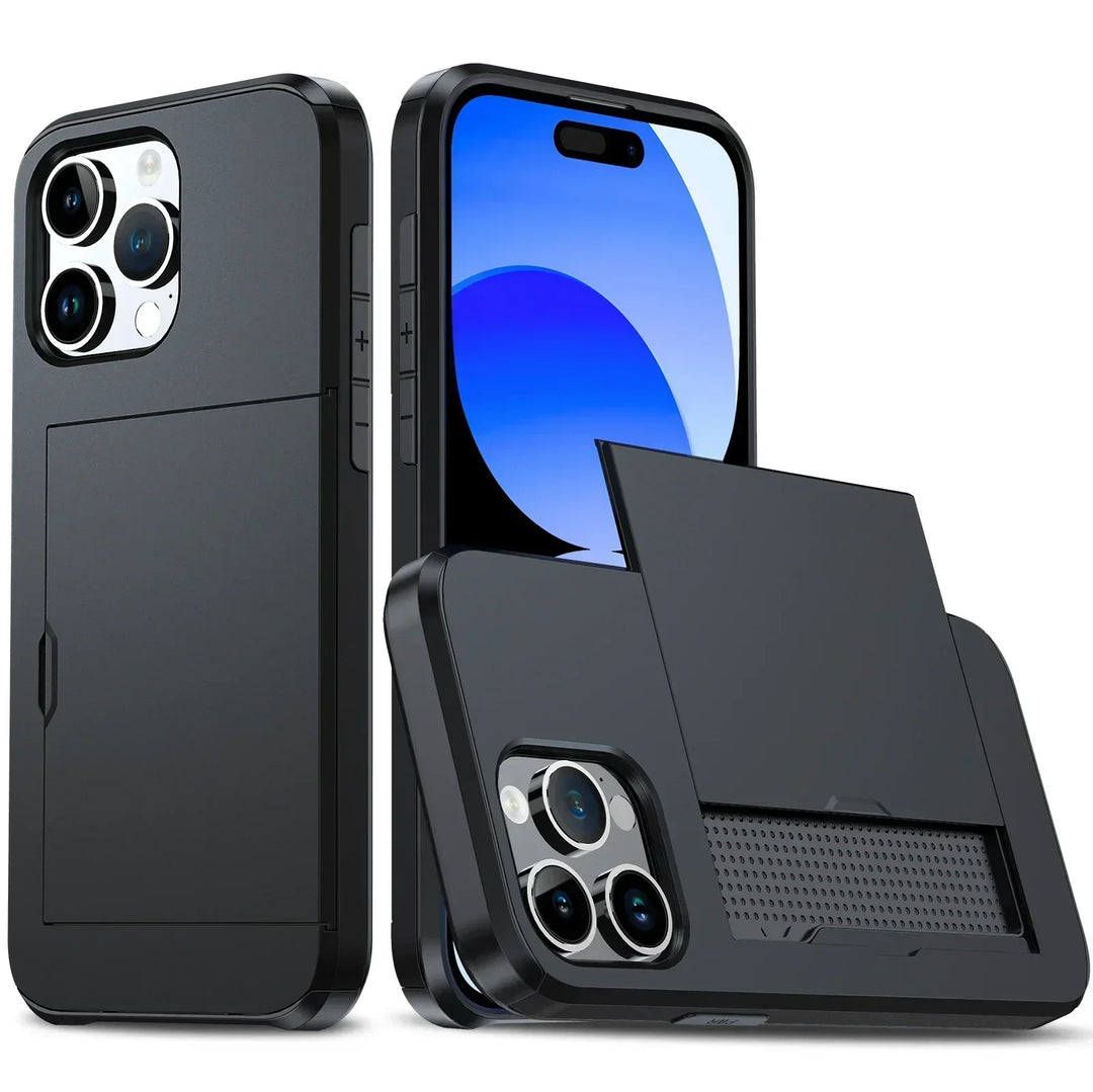 Karnz | LuxShield etui na iPhone z miejscem na karty | Smukły design | Przechowywanie kart | Ochrona i styl
